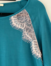 Load image into Gallery viewer, Teal long sleeve top and satin pant set
