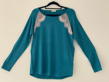 Load image into Gallery viewer, Teal long sleeve top and satin pant set
